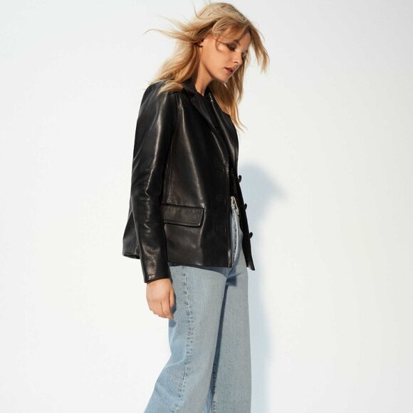 😮NWOT - Aritzia Babaton Donovan Leather Blazer Jacket - XXS - Picture 2 of 8